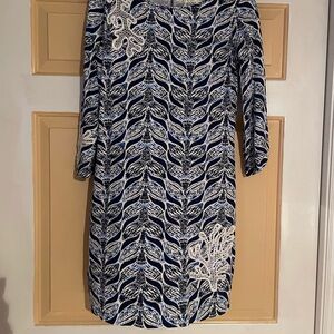 Lilly Pulitzer Blue and White Patterned Long Sleeve Dress